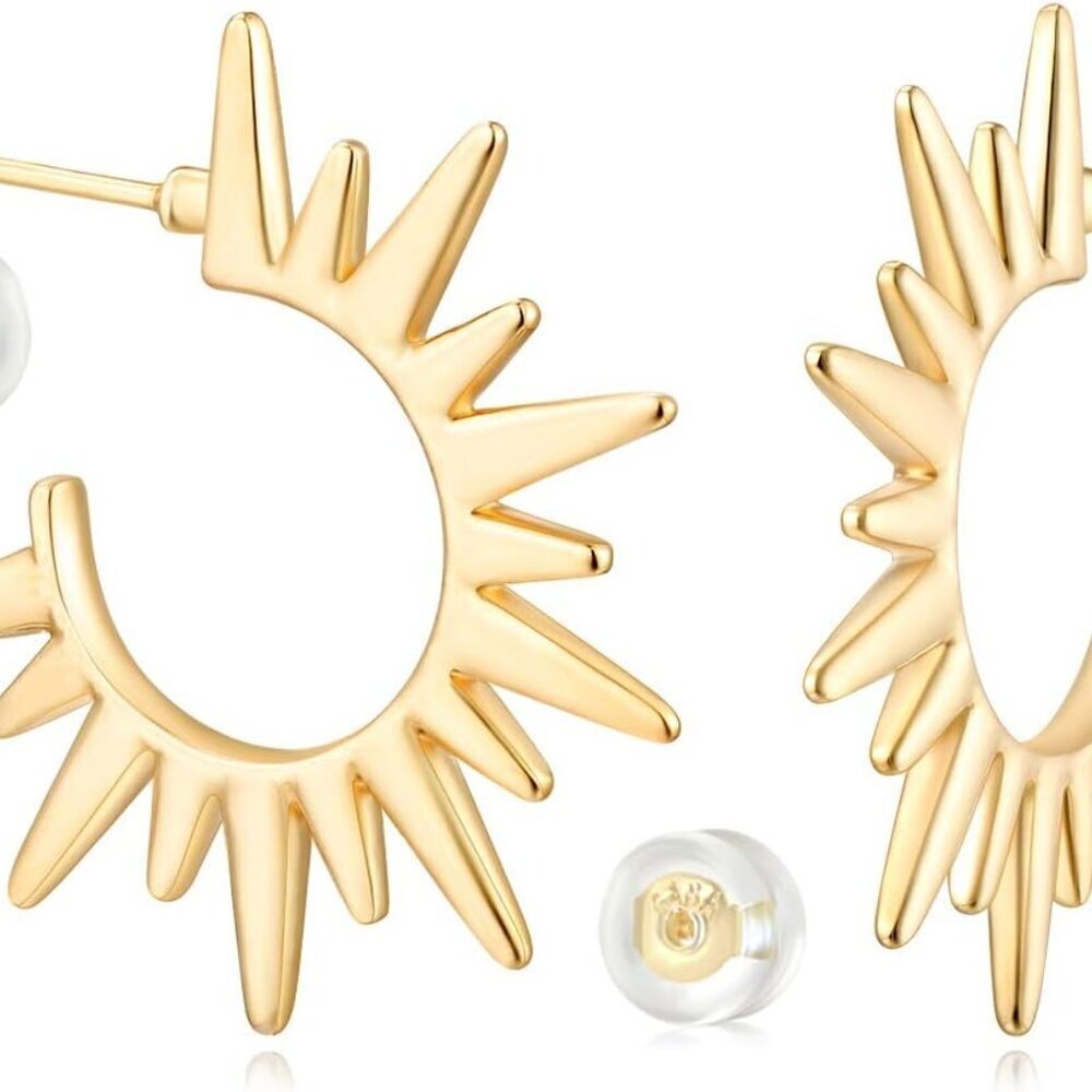 Women Hoop Earrings Gold Open C Shape 14K Gold Filled Small Simple Handmade Hypo